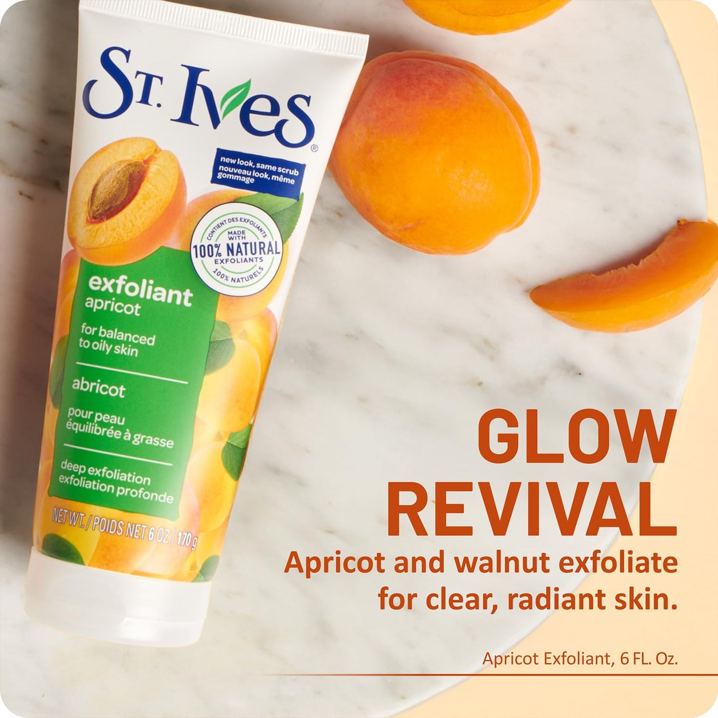 St. Ives Apricot Facial Scrub, Fresh Skin 5-Pack - Face Exfoliant for Balanced to Oily Skin, 6 Oz Ea