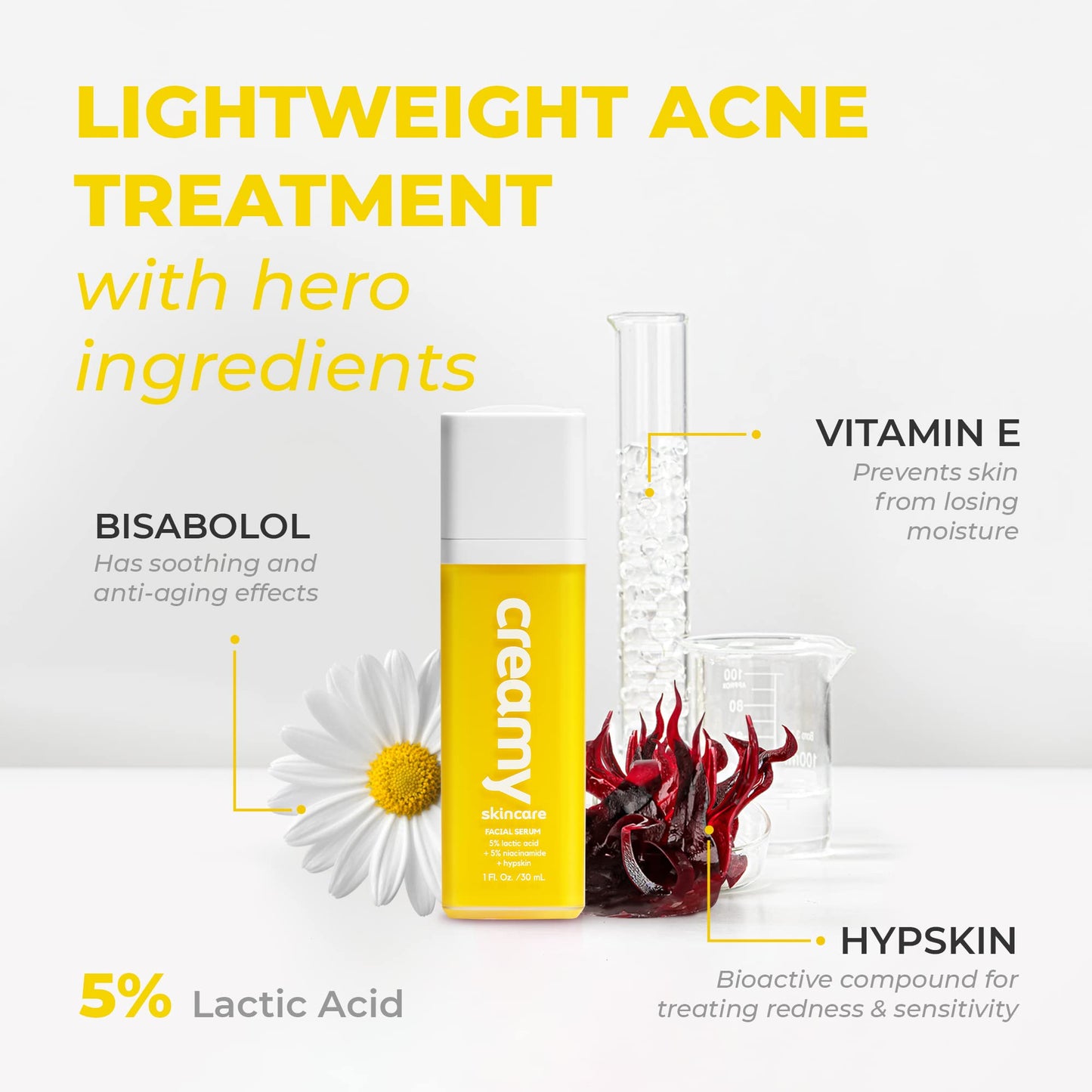 Creamy Skincare Hydrating 5% Serum, Moisturizing Face-Exfoliator with 5%, 5% Niacinamide, and Hypskin, Face Serum for Dry and Dull Skin, Gentle