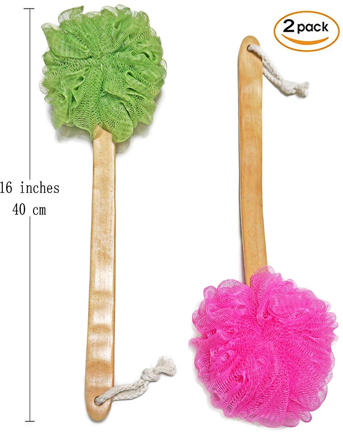 Shower Loofah Body & Back Scrubber - Exfoliating Loofah luffa loofa Bath Brush On a Stick - with Long Wooden Handle Back Brush for Men & Women - Easy