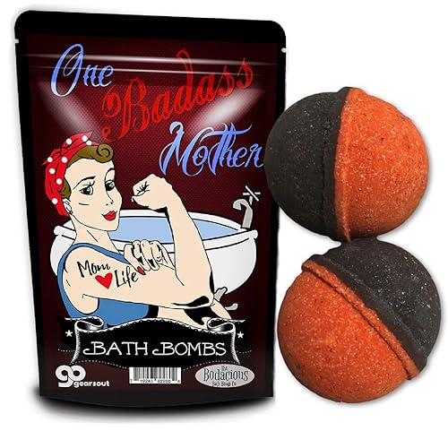One Badass Mother Bath Bombs - Vintage Rosie Strong Mom Design - Funny Bath Bombs for Moms - XL Bath Fizzers, Black and Red, Handcrafted in The USA…