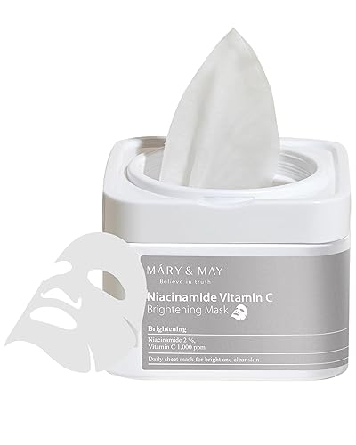 Mary&May Niacinamide Vitamin C Mask | 30 Sheets | Daily Korean Face Mask | Hydrates, Boosts Elasticity, Strengthens Skin Barrier & Reduces Dark Spots