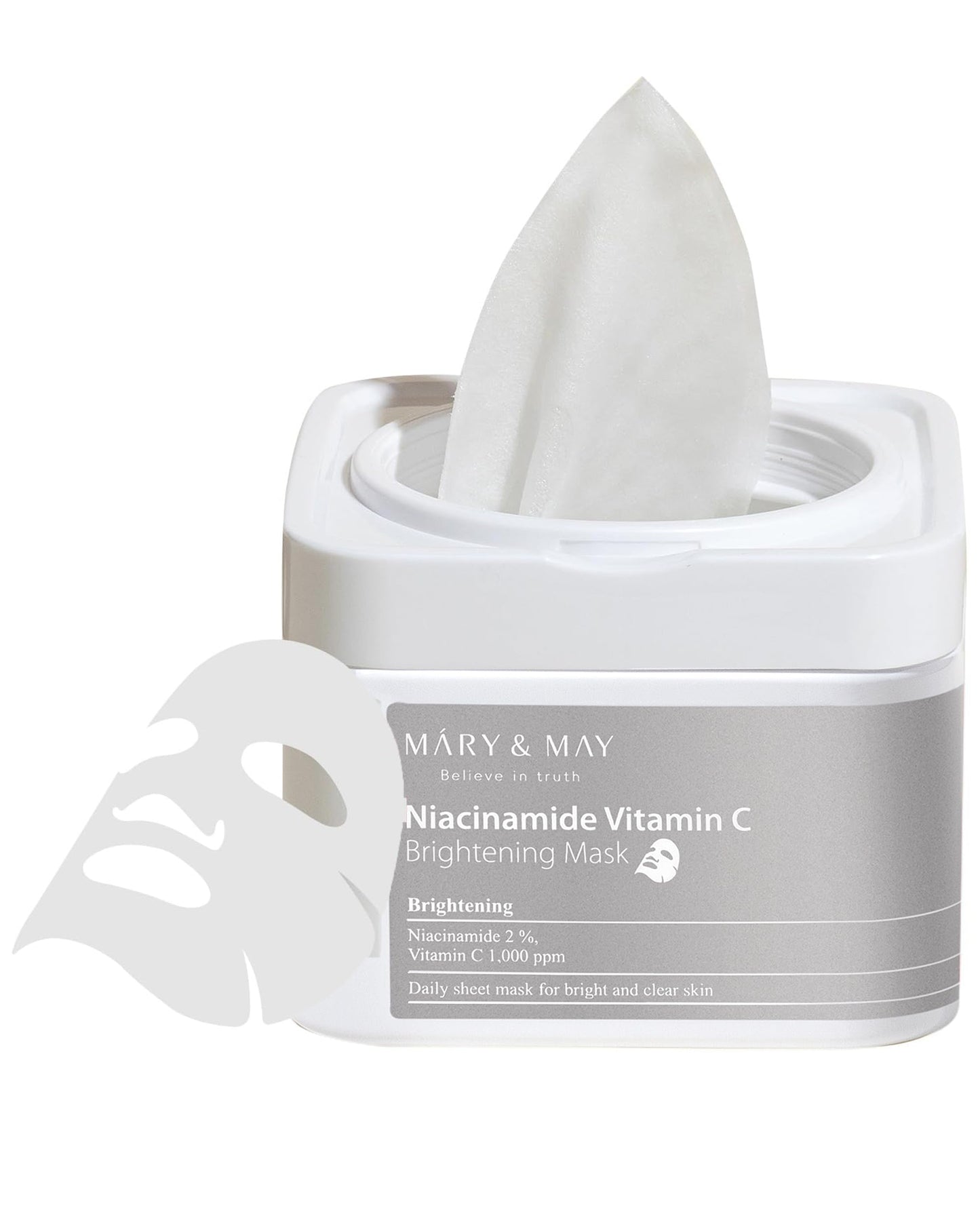 Mary&May Niacinamide Vitamin C Mask | 30 Sheets | Daily Korean Face Mask | Hydrates, Boosts Elasticity, Strengthens Skin Barrier & Reduces Dark Spots