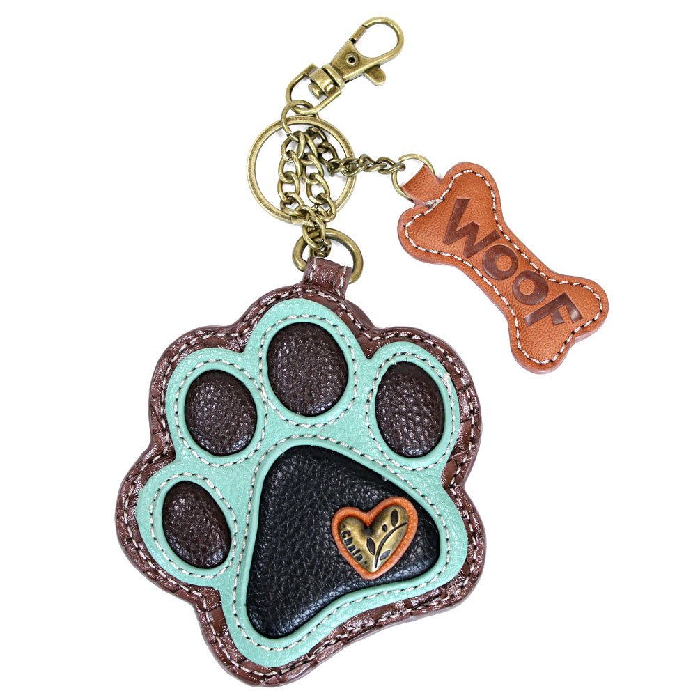Chala Canvas Crossbody Messenger handBags with Keyfob/Coin Purse - (Green Paw) (Mauve- Teal Paw)