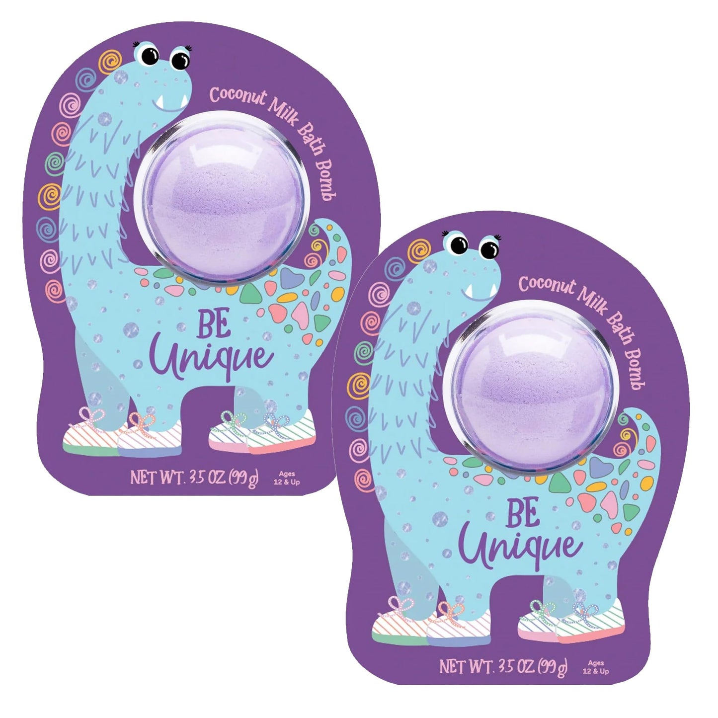 Cait + Co Relaxing Bath Bomb Giftable, 3.5 Ounce Coconut Milk Recipe, Starfruit and Mango Scent, Friendly Monster - Pack of 2