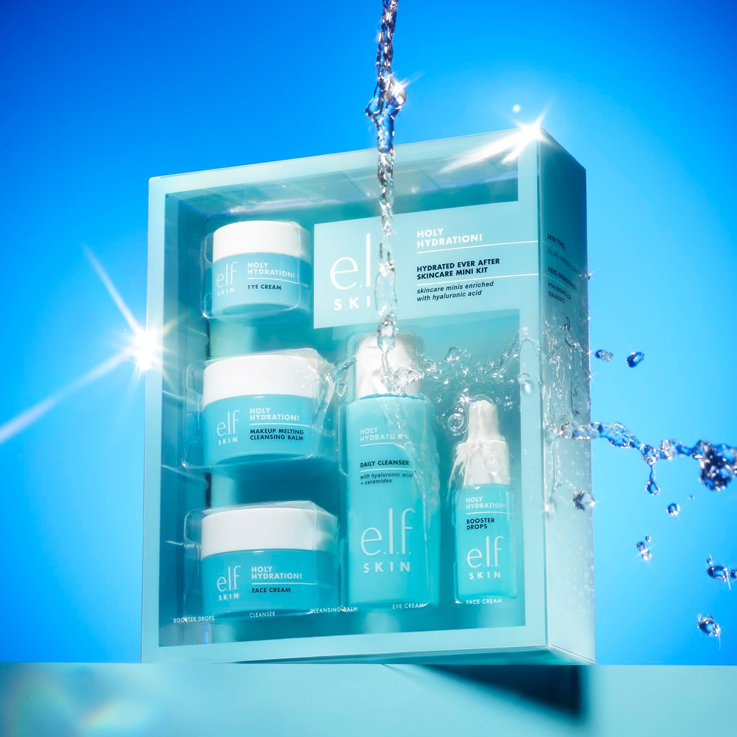 e.l.f. SKIN Holy Hydration! Hydrated Ever After Skincare Mini Kit, Cleanser, Makeup Remover, Moisturizer & Eye Cream For Hydrating Skin
