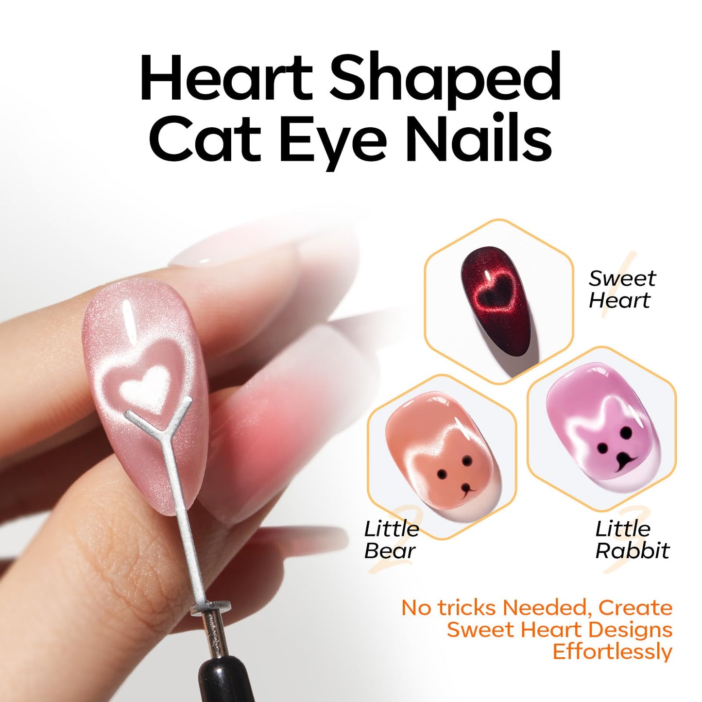 modelones Cat Eye Magnet Set, Heart French Cateye Gel Polish Nail Tools Kit Dual-Head 3 IN One Magnets Pen Round Square Flower Glassy Moon Multi Beauty and Personal Care modelones