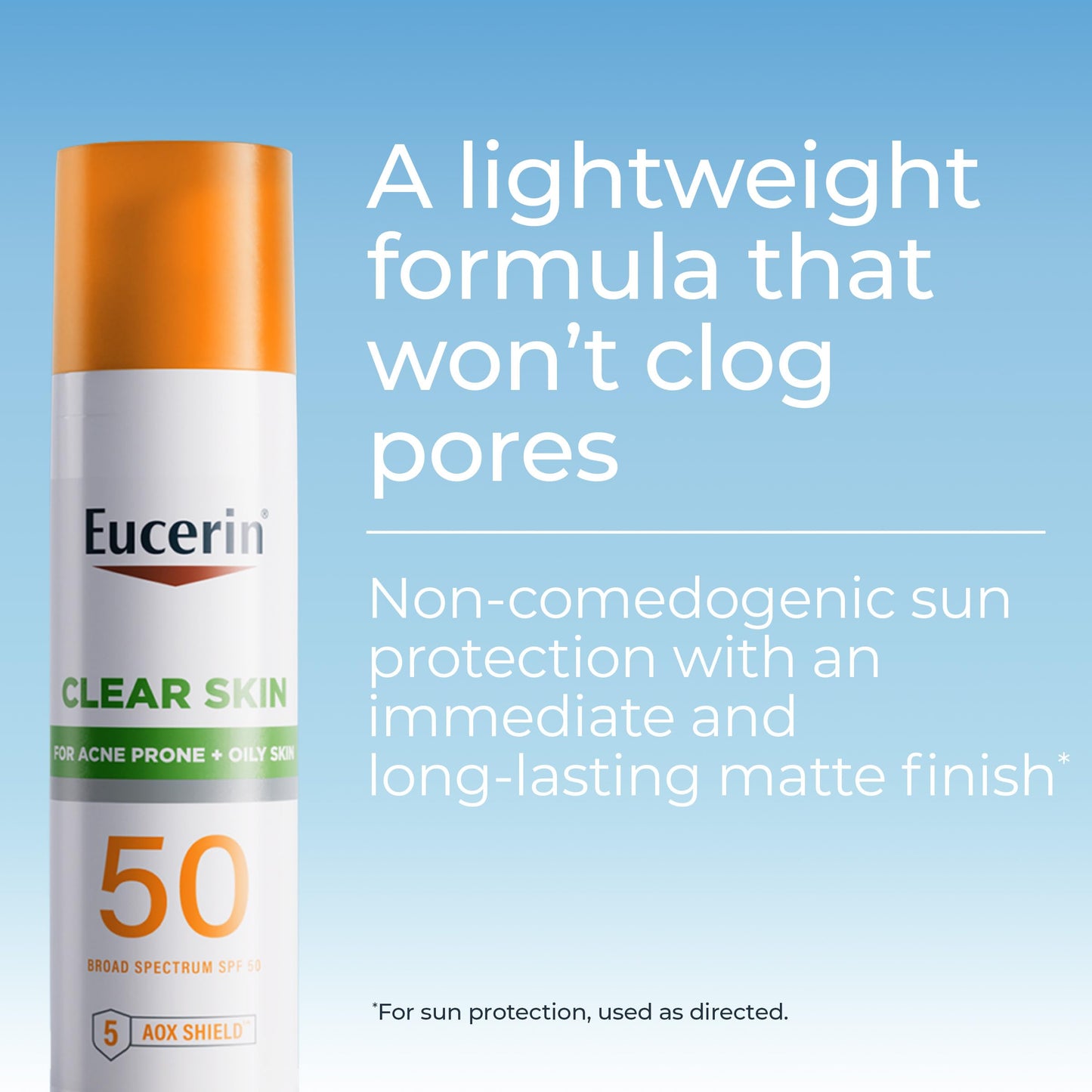 Eucerin Sun Clear Skin Face Sunscreen Lotion SPF 50 for Acne Prone and Oily Skin, Lightweight Sunscreen with Oil-Absorbing Minerals, Won't Cause