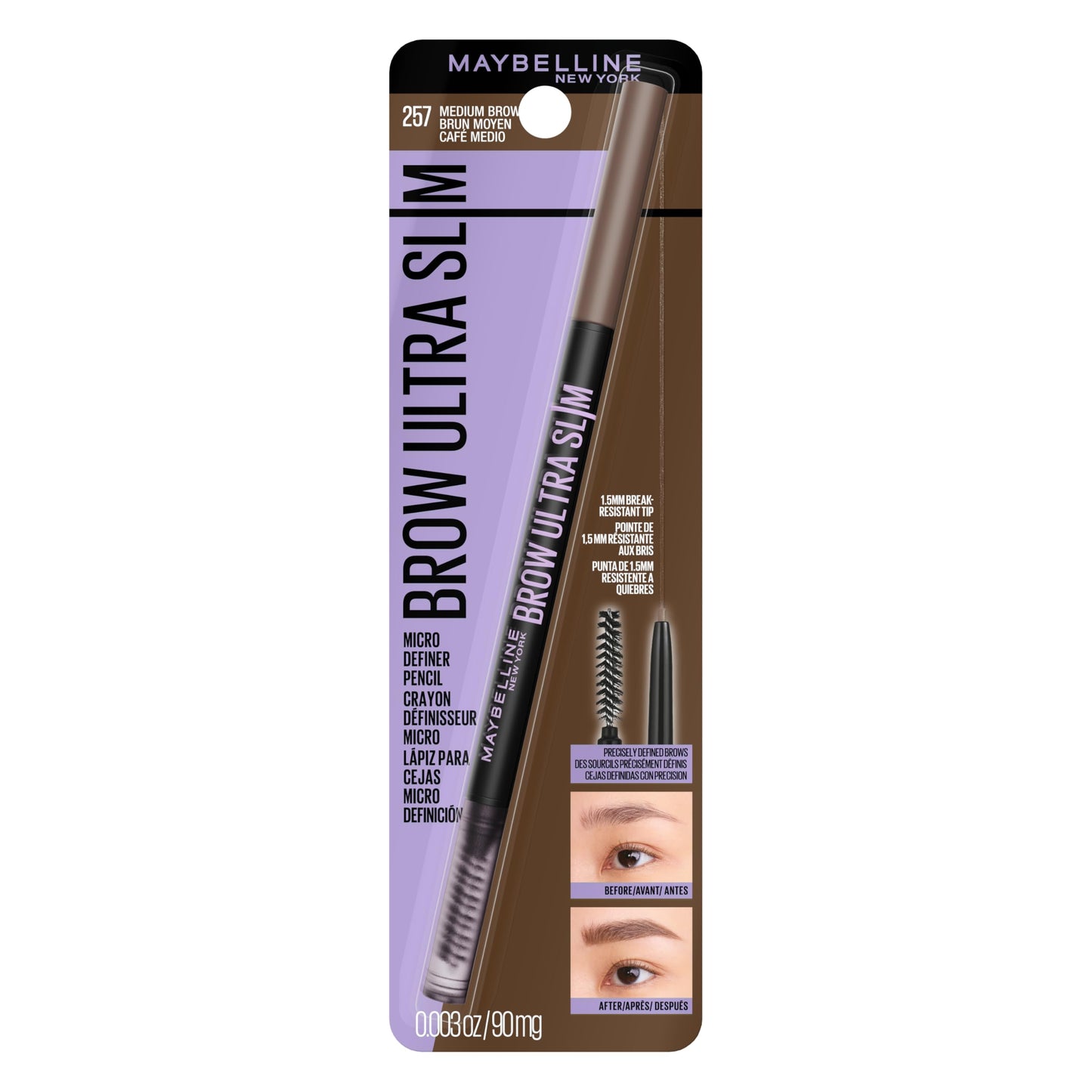 Maybelline Express Brow Ultra Slim Eyebrow Makeup, Brow Pencil with Precision Tip and Spoolie for Defined Eyebrows, Medium Brown, 1 Count (Packaging Beauty and Personal Care MAYBELLINE
