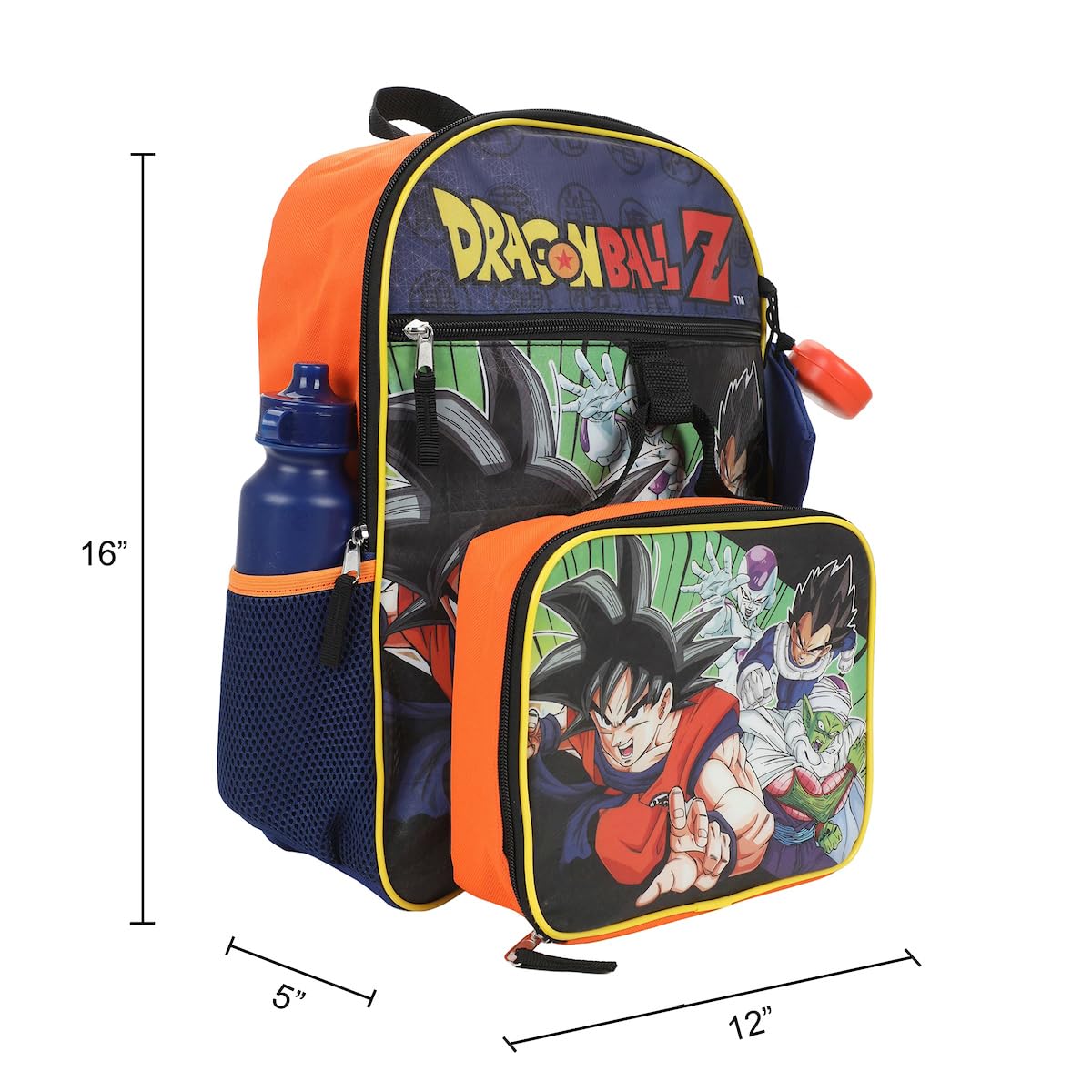 BIOWORLD Mens Dragon Ball Z 4-Piece Backpack Set (Little Kid/Big Kid), Orange, One size