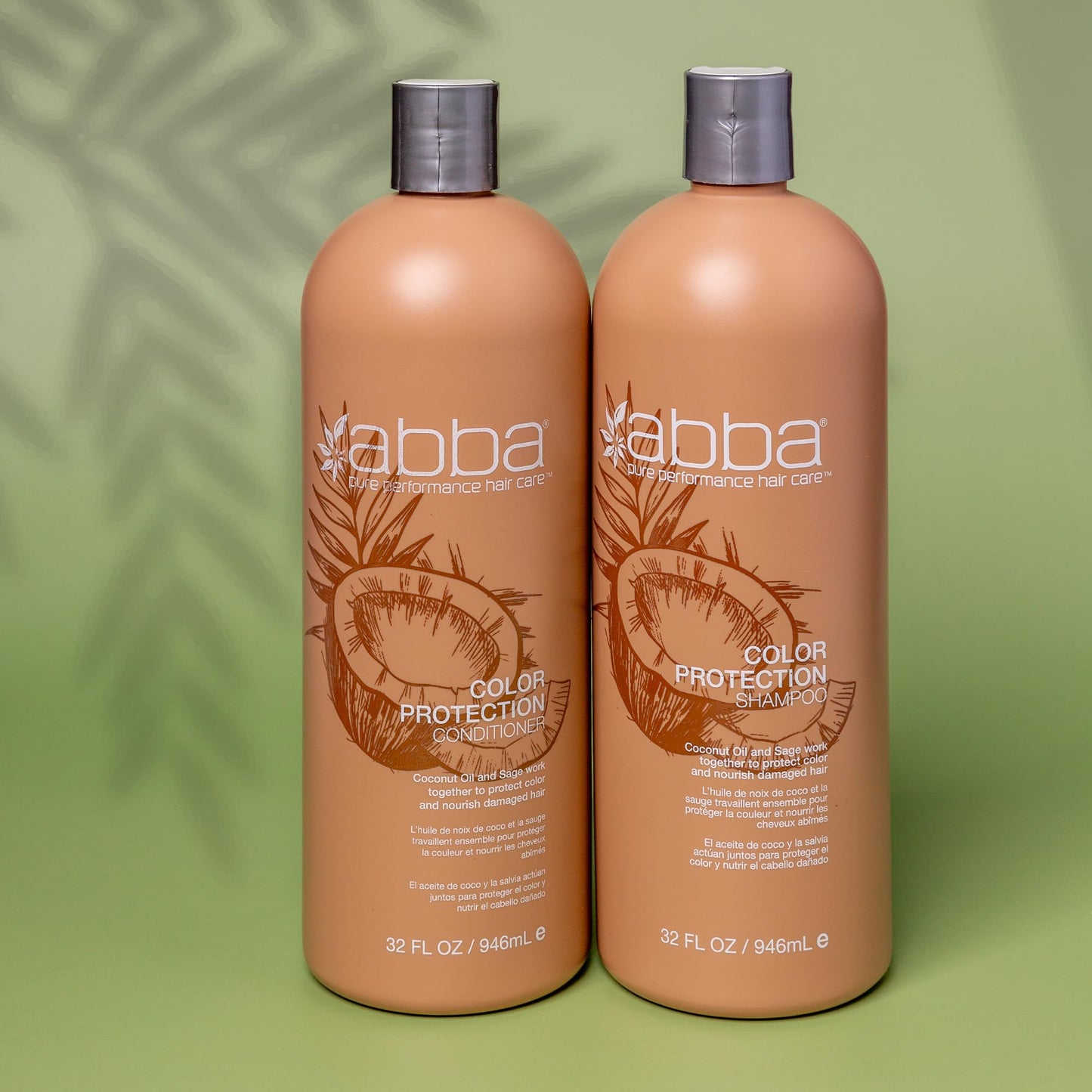 ABBA - Pure Color Protection Shampoo & Conditioner Shine Enhancing & Nourishing Value Duo Set - Coconut Oil & Sage, 32 fl oz Each