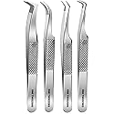 GMI Lash Tweezers - Pack of 4 Stainless Steel Fiber Tip Eyelash Extension Tweezers