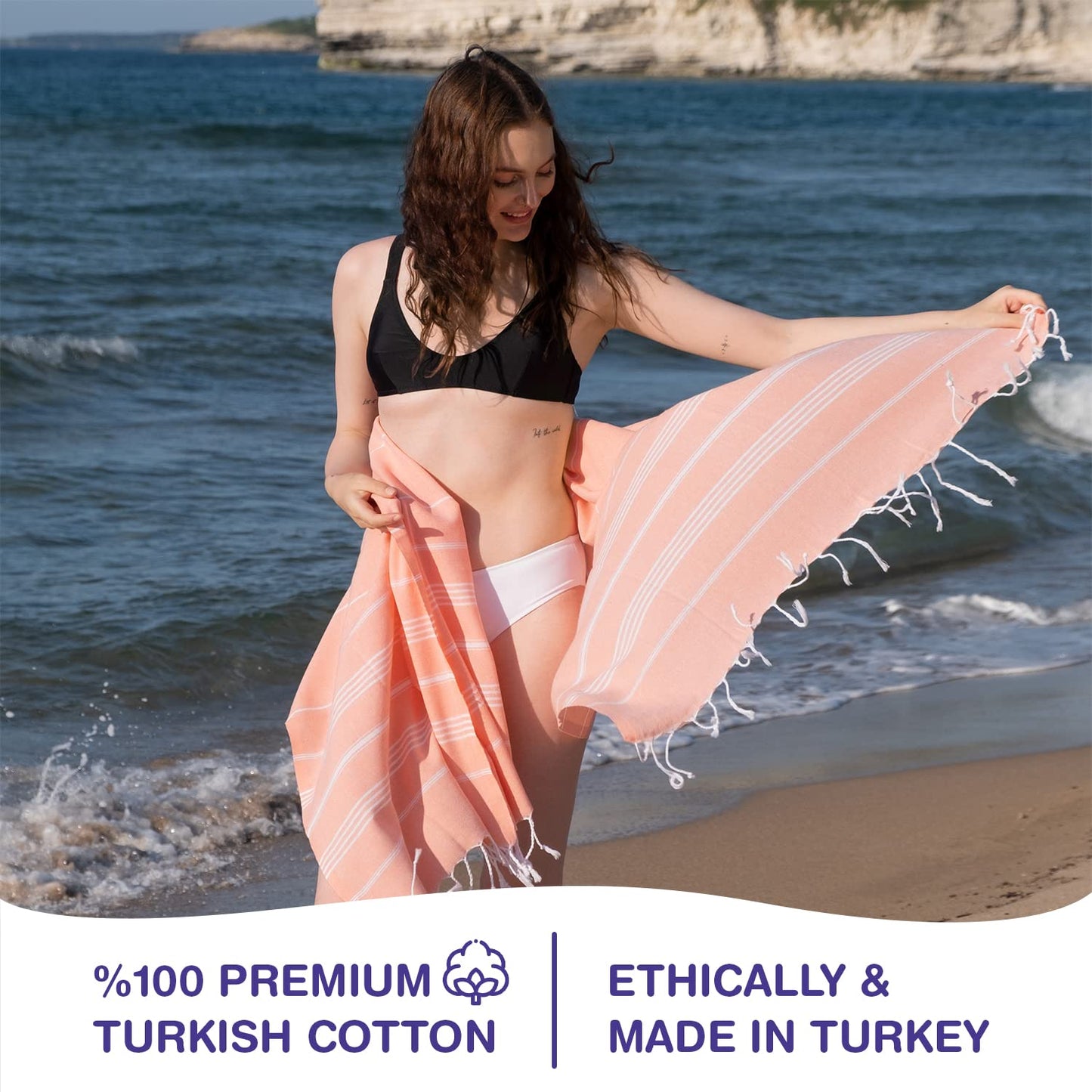 PADISHAHHOME Oversized Turkish Beach Towel 38’’x71’’ - Set of 6 | 100% Turkish Cotton Lightweight Sand Free Quick Dry Pool Towels | Extra Large Bath…