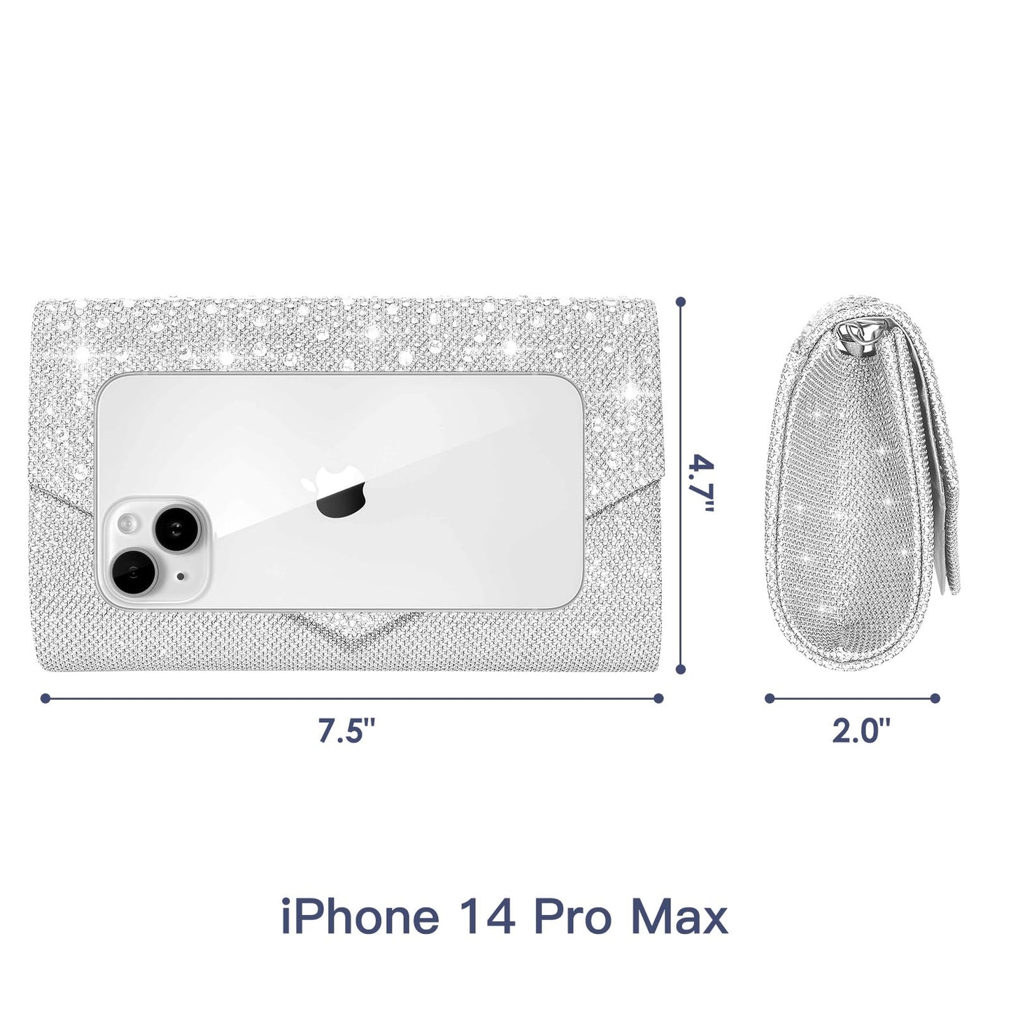 CurvChic Clutch Purses for Women Evening Bag Rhinestone Handbag Party Wedding Bridal Prom Purse Crossbody Shoulder Bag(Sliver)