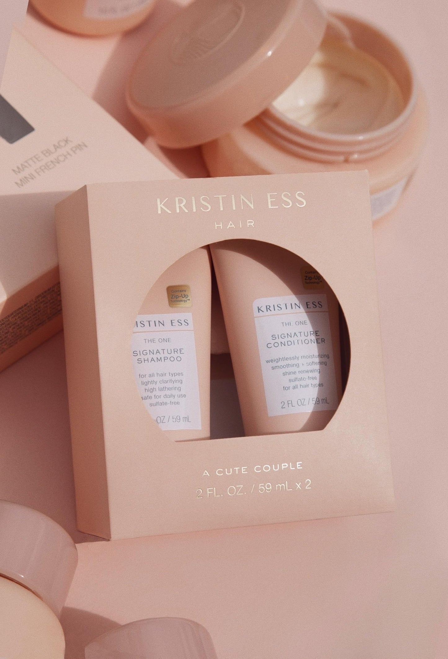 Kristin Ess Signature Travel Size Salon Shampoo + Conditioner Set for Moisture, Softness + Shine - Anti Frizz + Lightly Clarifying - Sulfate Free