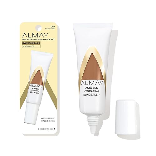 Almay Anti-Aging Concealer, Face Makeup with Hyaluronic Acid, Niacinamide, Vitamin C & E, Hypoallergenic, -Fragrance Free, 040 Medium Deep, 0.37 Fl Oz