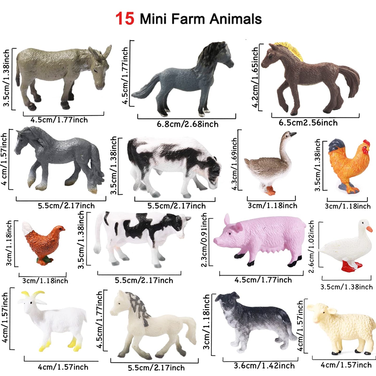 15 Pcs Farm Animal Figurines – Realistic Plastic Mini Figures Educational Playset, Party Supplies & Cake Toppers for Kids