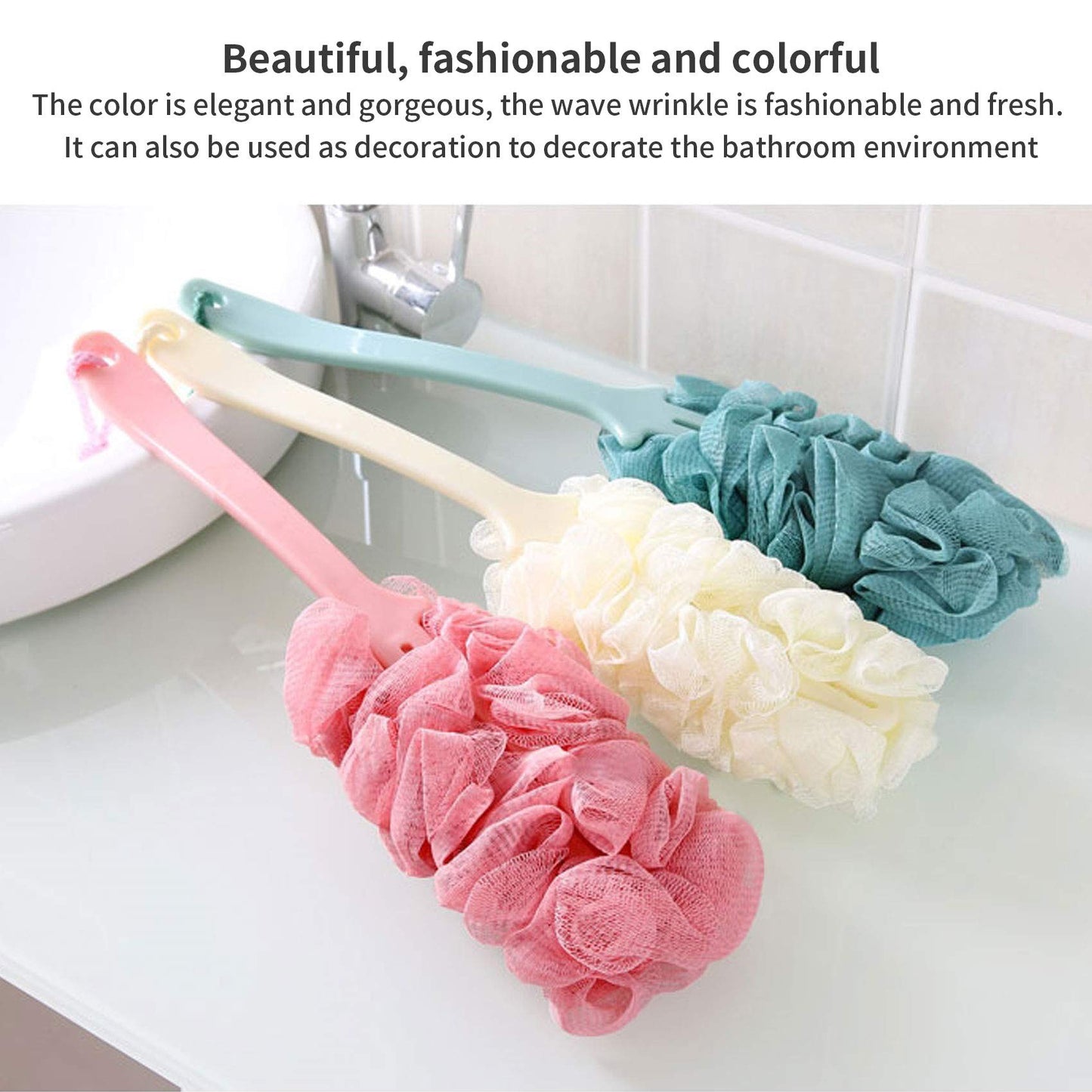 Nutteri 3 Pack Back Scrubber Long Handled Bath Brush Soft Mesh Sponge Exfoliating Body Scrub Back Cleaner Loofah Bathroom Shower Accessories for Women