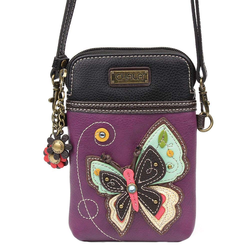 Chala Purple Butterfly Cellphone Crossbody Handbag - Convertible Strap Butterfly Lovers Accessories, 5" x 7.5" x 1"