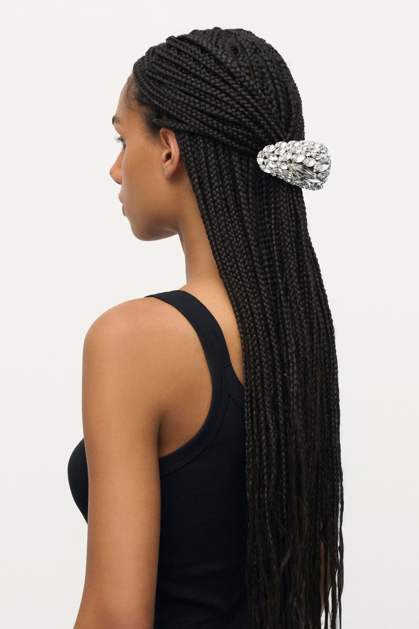 AREA, Large Crystal Cluster Triangle Hairclip, O/S, Clear Crystal/Silver