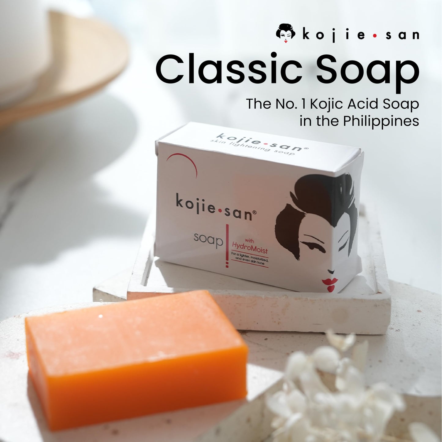 Kojie San Original Kojic Acid Soap that Reduces Dark Spots, Hyperpigmentation, & Scars with Exfoliating Soap Net Included - 65g x 3 Bars