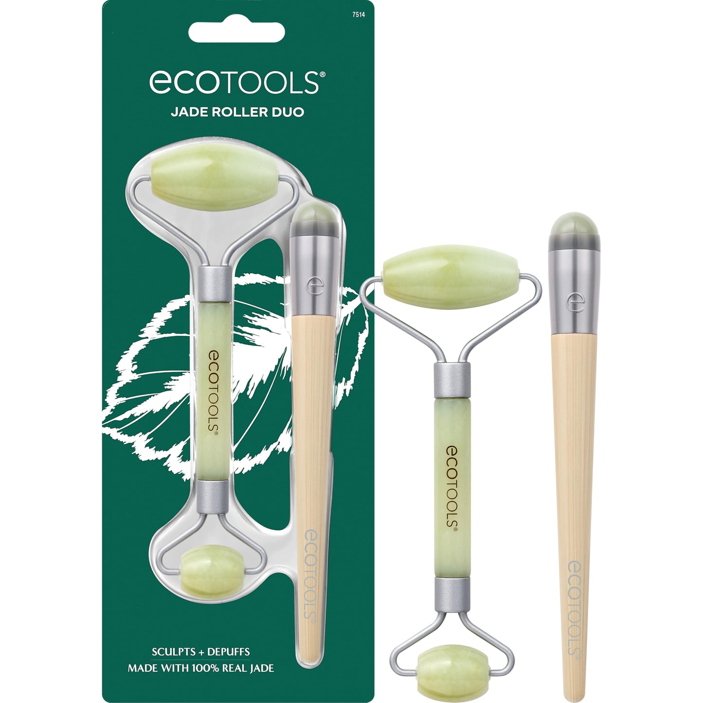 EcoTools Beauty Skin Care Tool Jade Facial Roller and Eye Roller Duo, Face Roller and Massager, Skincare and Sculpting Tool, Reduces Under Eye