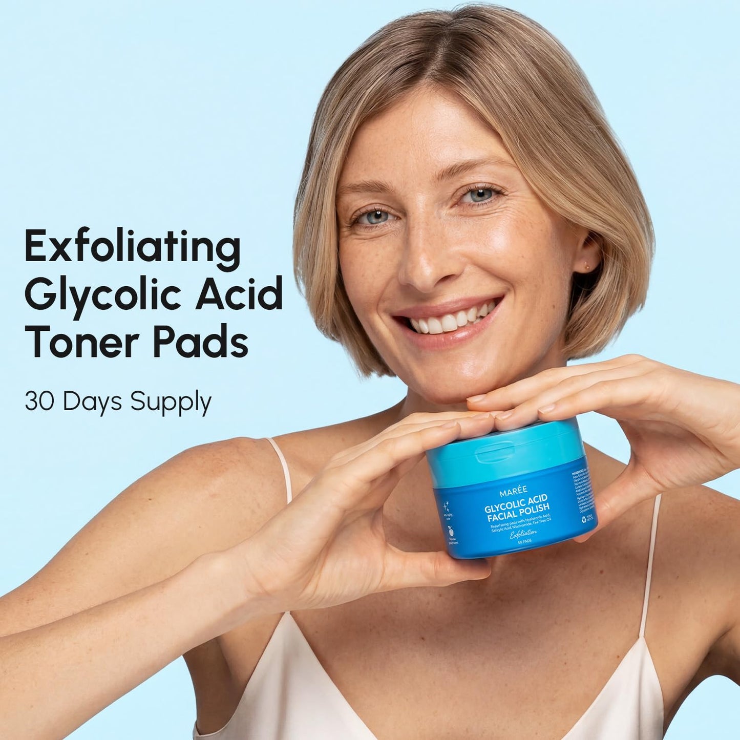MAREE Glycolic Acid Pads - Toner Pads for Face Cleansing - Exfoliating Pad with Tea Tree Oil, Salicylic Acid & Vitamins E, B3, B5 - Facial Polishes Beauty and Personal Care MAREE