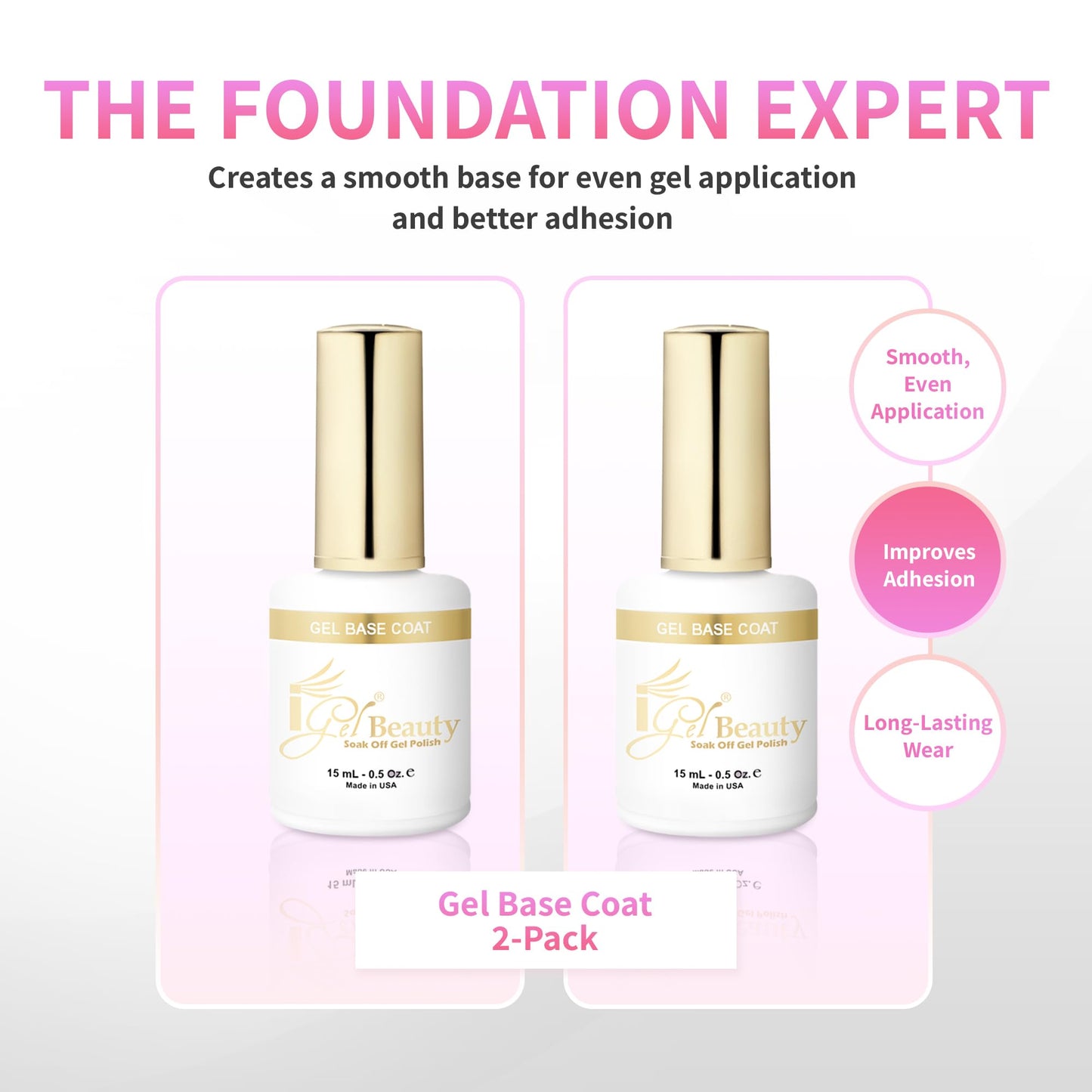 iGel Beauty Gel Base Coat - 2 Pack, Soak-Off UV/LED Gel Polish Base, Long-Lasting Adhesion, Chip-Resistant Foundation for Gel Nails, 0.5 oz (15mL) Beauty & Personal Care iGel Beauty
