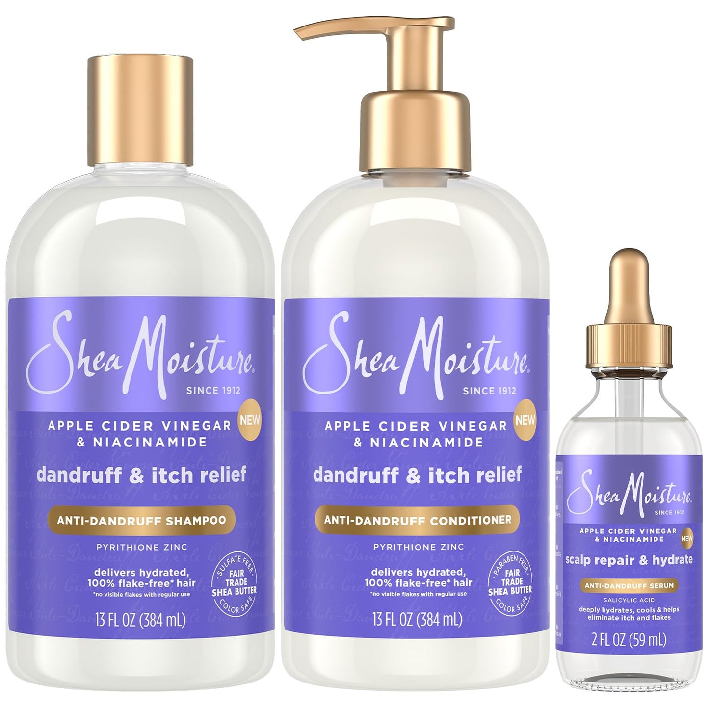 SheaMoisture Anti-Dandruff Shampoo & Conditioner + Scalp Repair & Hydrate Serum with Niacinamide, Shea Butter, 3% Salicylic Acid for Flakes & Itchy