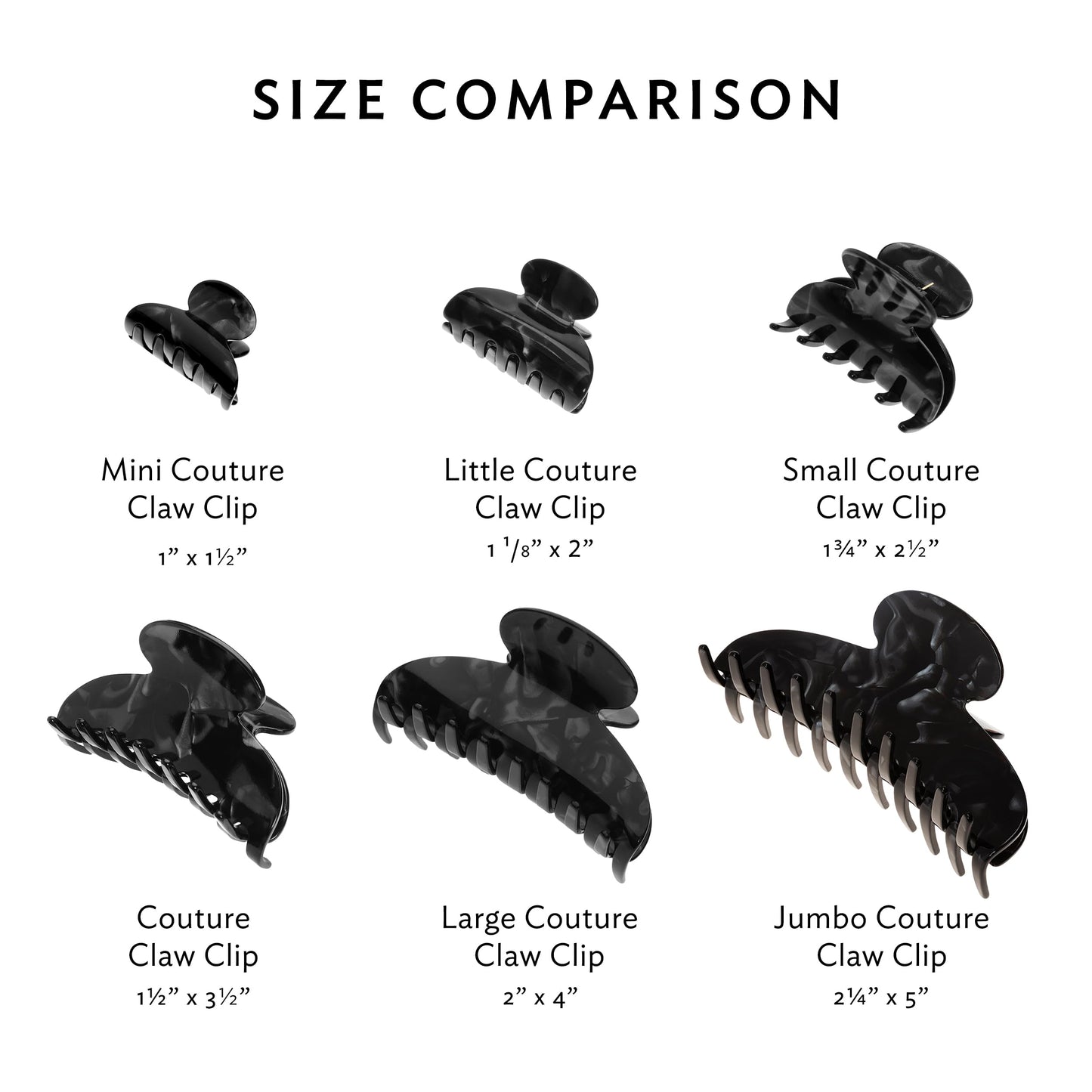 French Hair Clip for Thin or Short Hair, Mini Couture Claw Clip for Women, Strong No Slip Hold, Gentle Grip, Lightweight, Onyx Grey Faux Shell |