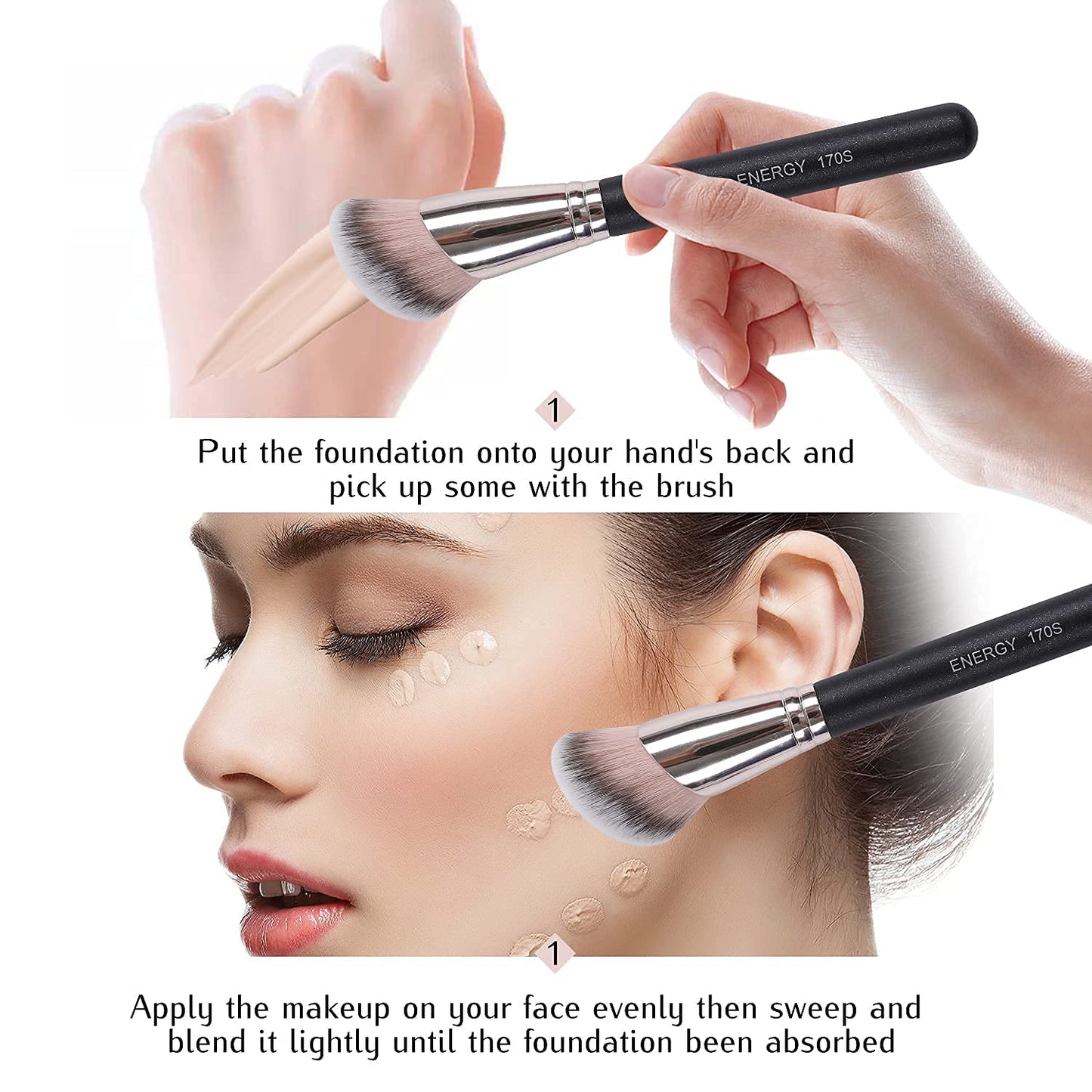 ENERGY Angled Foundation Brush - Flawless Blending Contour Brush for Liquid, Cream & Powder - Dense Soft Bristles, Professional Makeup Brush for Face