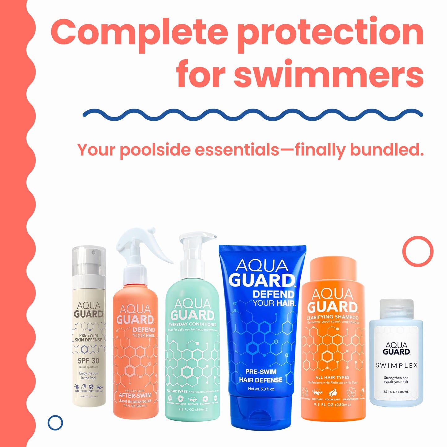 AQUA GUARD Swim Hair Rescue Bundle | Pre-Swim Protection & Post-Swim Repair Kit | Includes Hair Defense, Shampoo, Conditioner, Detangler, Hair Mask