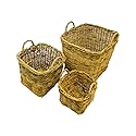 Tall Square Wicker Floor Storage Baskets with Handles by Trademark Innovations (Set of 3)