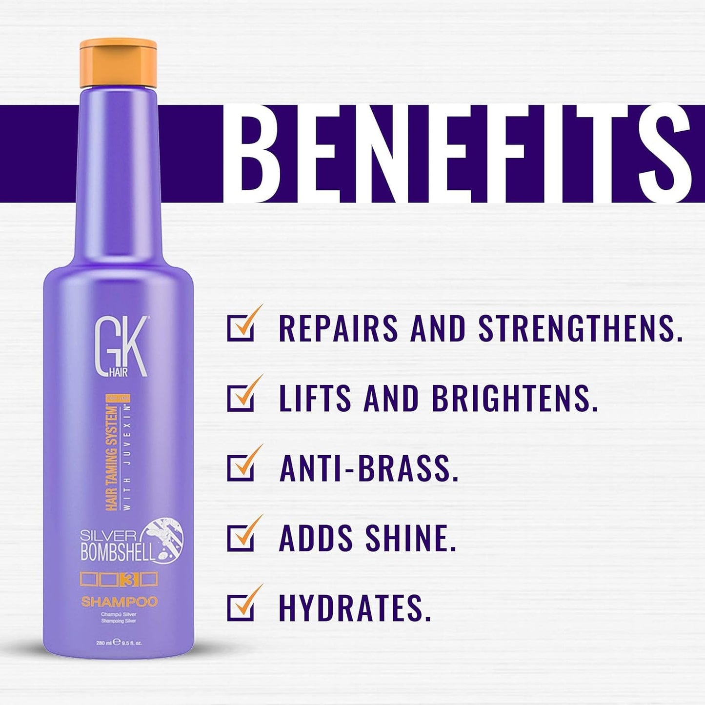 GK HAIR Balancing Shampoo and Conditioner Duo (300ml) Set with Silver Bombshell Shampoo (280ml) - Hair Care Kit for Blonde Toning, Hydration