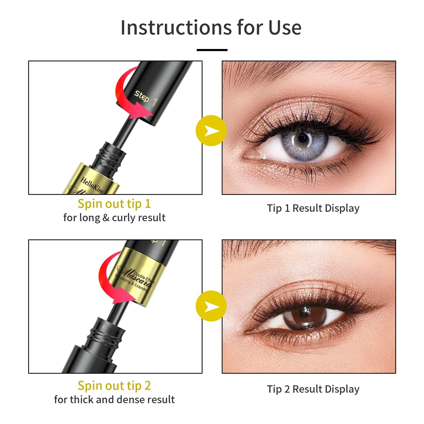 2 in 1 Lash Mascara - 4D Lashes Mascara with black Mascara for 5x Longer Waterproof Wear lasting No Clumping Superstrong (2-1PCS)