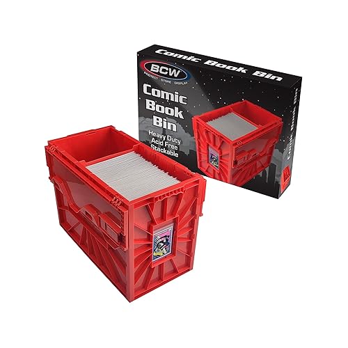 BCW Short Comic Book Bin | Holds 150 Comics | Stackable Plastic Storage | Acid-Free Organizer | Red, Single