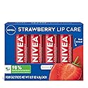 NIVEA Strawberry Lip Care, Red Tinted Lip Balm Pack with Shea Butter, Nourishing Oils and Vitamin C & E, 3-in-1 Moisture, Repair and Color, 0.17 Oz