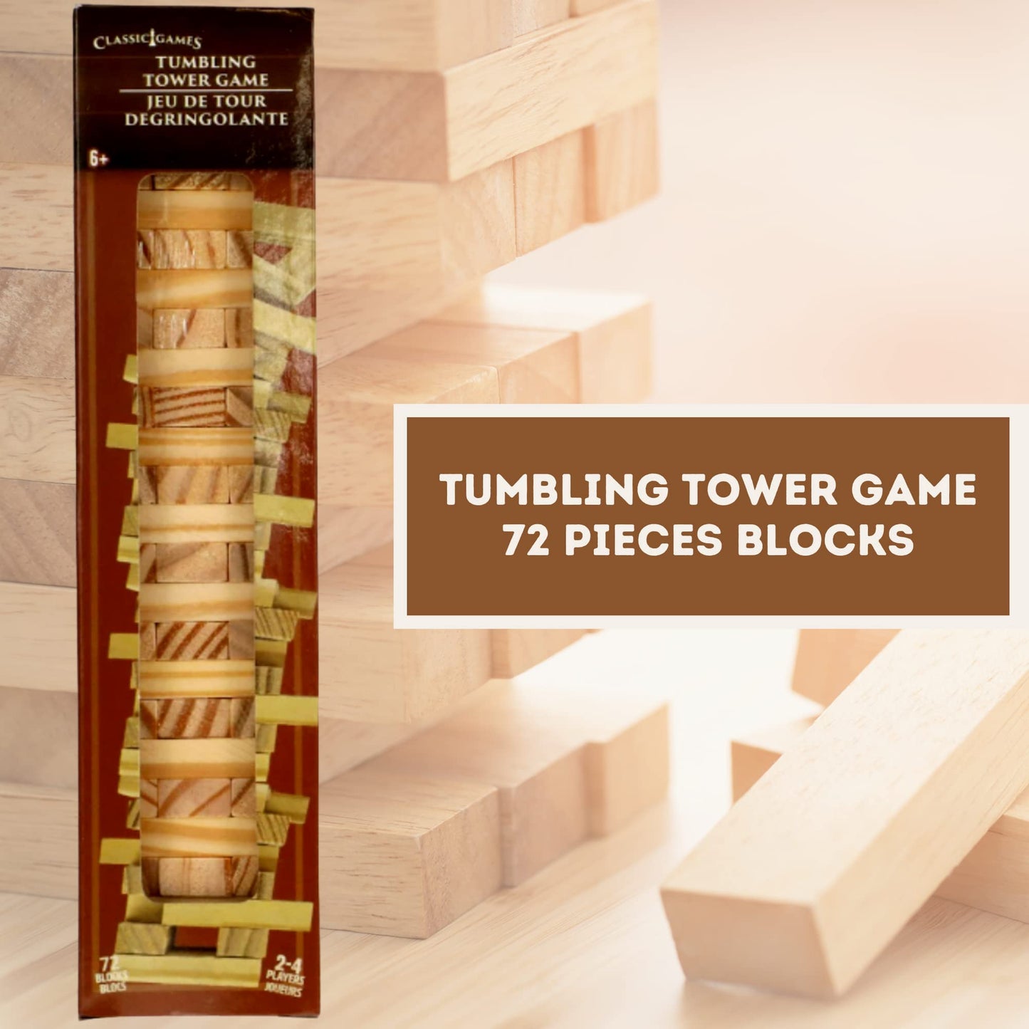 KS Tumbling Tower Game 72 Pieces Challenging Building Blocks Wood Stacking Balancing Backpacking Night Game for House Parties Holiday Travel Set -…