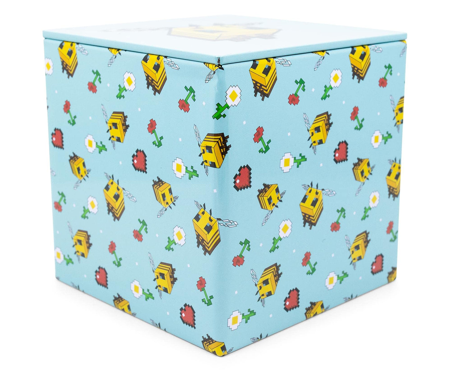 MINECRAFT Bee Pattern 4-Inch Tin Storage Box Cube Organizer with Lid | Basket Container, Cubby Cube Closet Organizer, Home Decor Playroom Accessories…