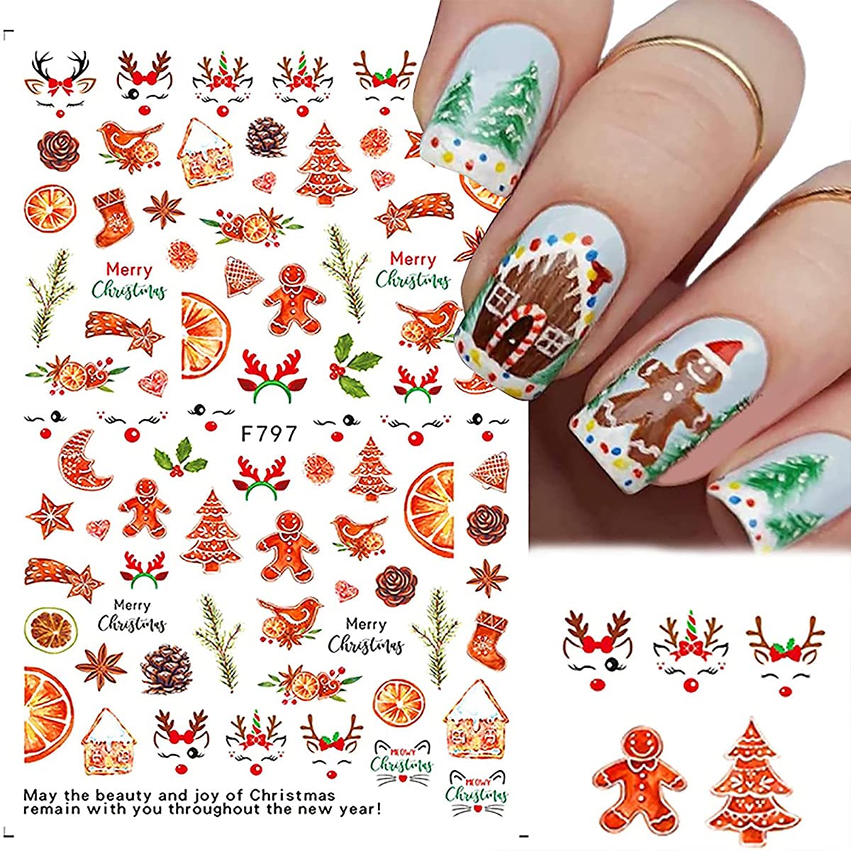 Christmas Nail Art Stickers Winter Nail Art Self-Adhesive Decals Snowflake Elk Blue Leaves Birds Christmas Tree Pattern Design Xmas Art Supplies