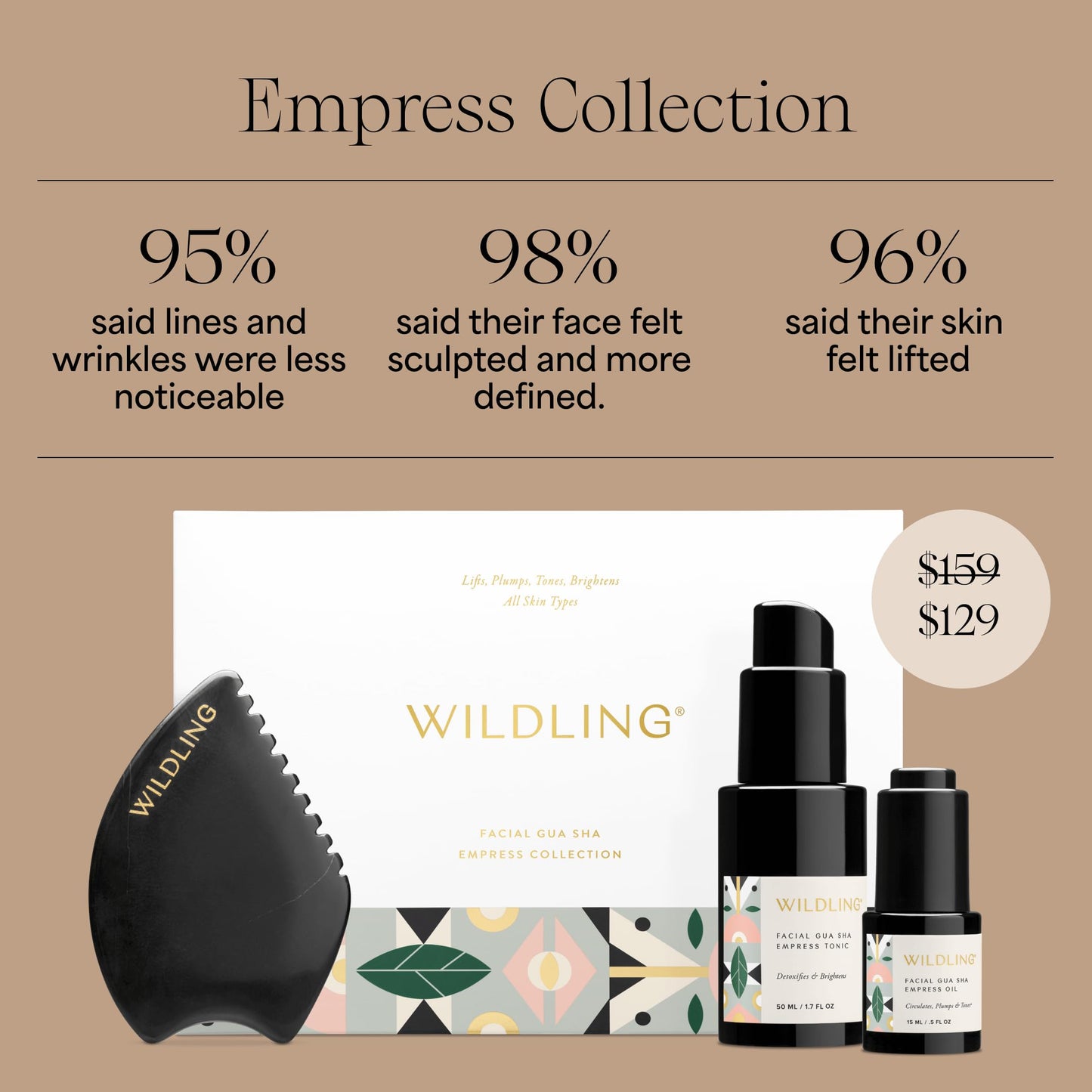 WILDLING Empress Facial Gua Sha Set I Facial Massage Tool + Facial Toner + Facial Oil to Lift, Plump, Tone + Sculpt I Patented Design 100% Authentic