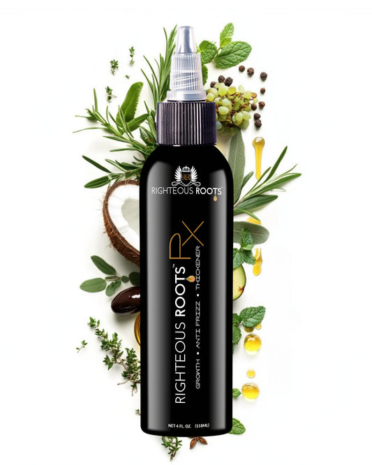 Righteous Roots Rx Hair Oil – Hair Growth, Anti-Frizz & Thickening Oil for Curly, Wavy, Natural Hair & Beards – 4 fl oz (Hair RX)