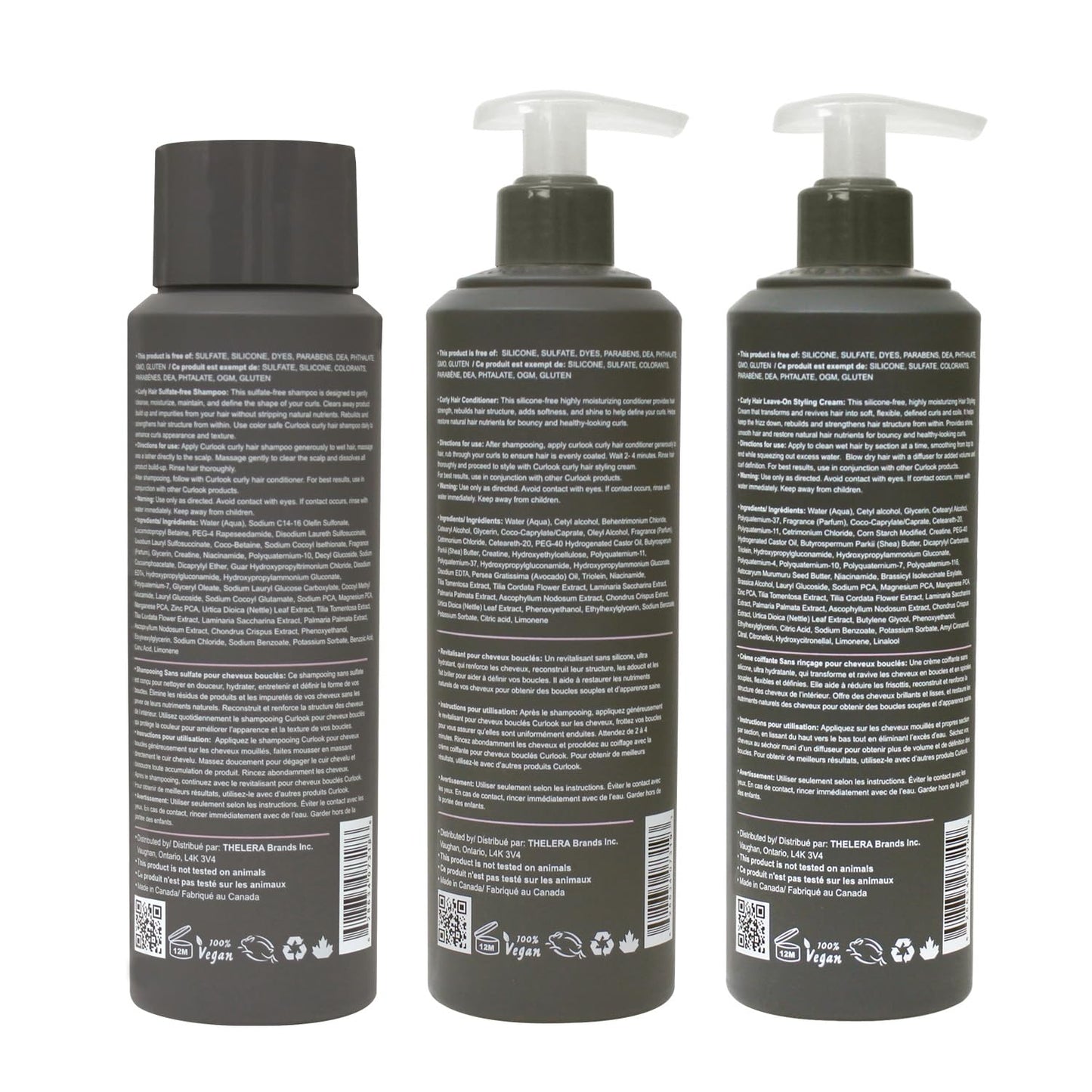 Curlook Curly Hair Package | Sulfate-Free, Silicone-Free Shampoo, Conditioner & Leave-In Styling Cream Set for Men | 400ml (13.5 oz) Each | Made in
