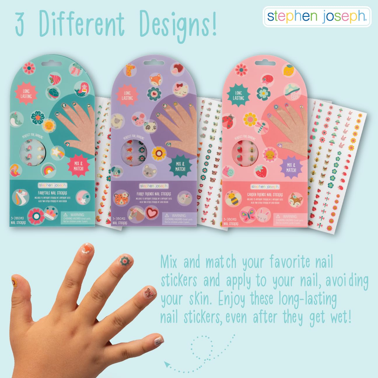 Stephen Joseph Clear Nail Stickers for Kids, 180 Pieces, Ages 3+ Beauty & Personal Care Stephen Joseph