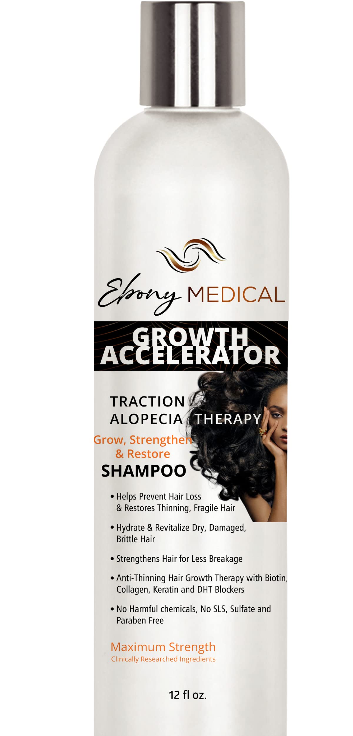Ebony Medical Hair Support Shampoo - Thinning Hair & Patchy Hair Solution - Strengthens Strands, Scalp Health & Volume - Natural, Vegan, Sulfate-Free