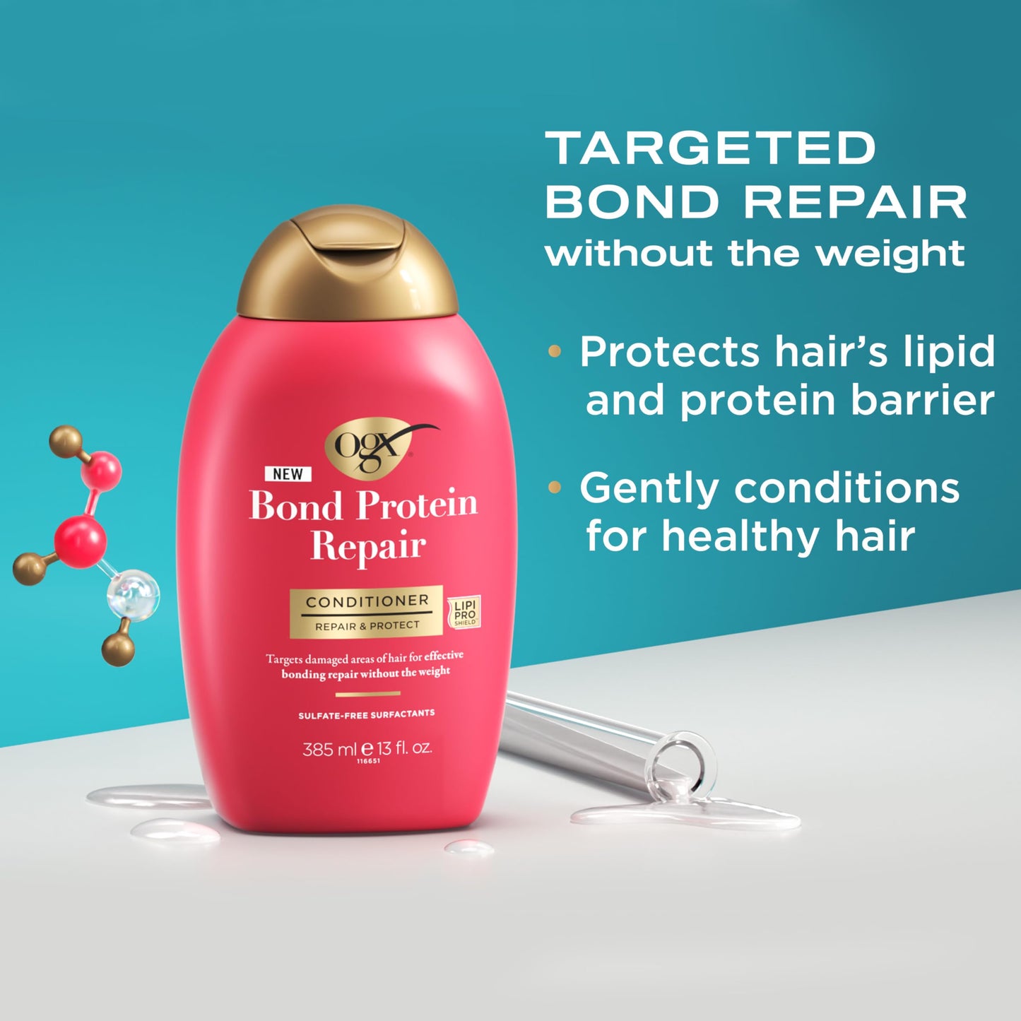 OGX Repair + Protect Bond Protein Repair Shampoo and Conditioner Set, targets damaged areas for bond protection, sulfate-free, hydrating care