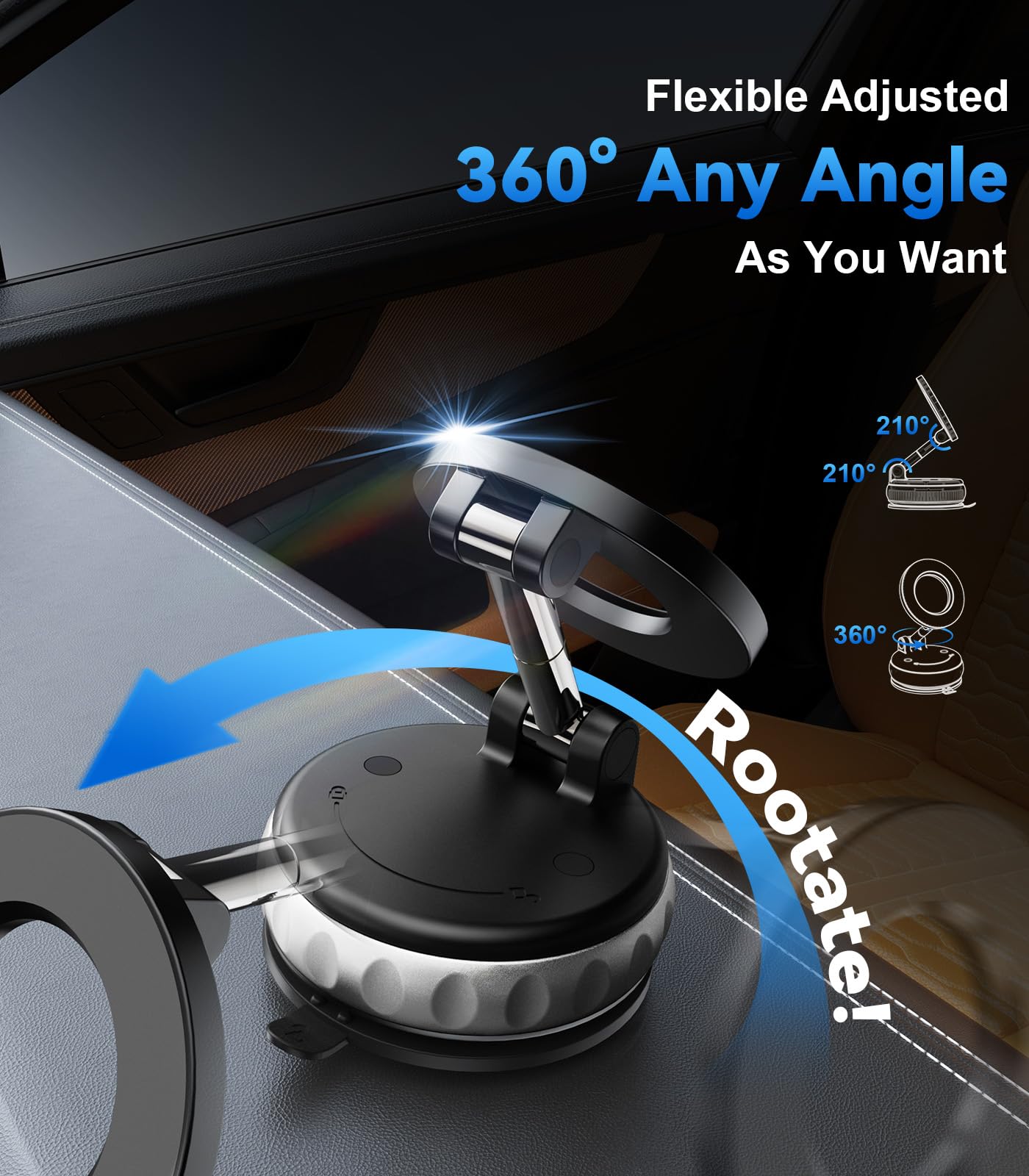 Avischai 2-Pack Vacuum Suction Magnetic Phone Holder for Car Dashboard, Windshield - Hands-Free Strong Grip Mount with 360° Rotation for iPhone…