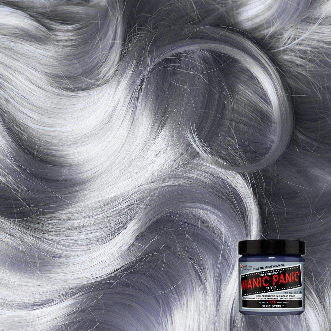 MANIC PANIC Classic Blue Steel Semi Permanent Hair Color - Cool Silver Hair Dye for Women & Men That Lasts 4-6 Weeks - Vegan, Ammonia & Cruelty-Free
