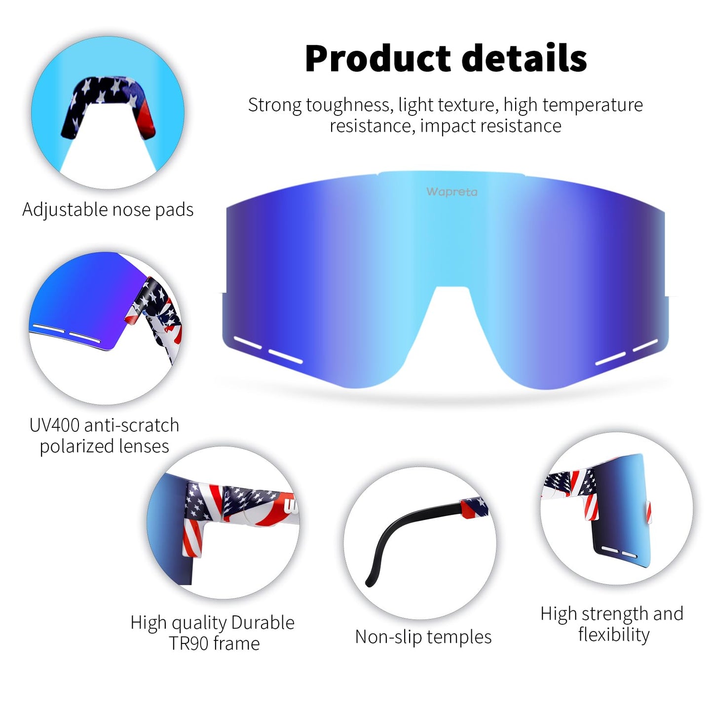 Wapreta Youth Baseball Sunglasses Men and Women Polarised Sports Sunglasses TR90 Adjustable Cycling Glasses Driving Running (C4)