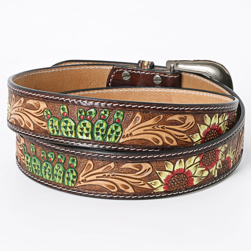 American Darling Beautifully Hand Tooled Brown Genuine American Leather Belt Men and Women Western Belt with Removable Buckle