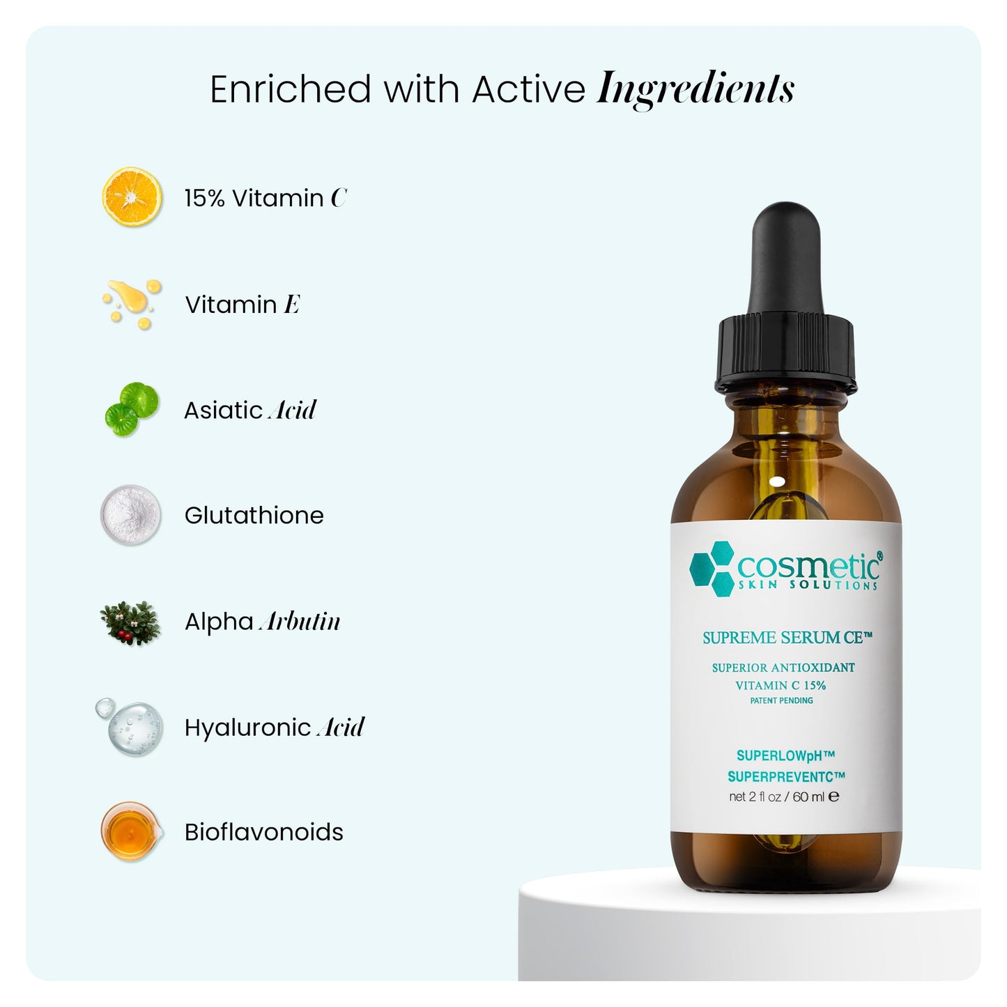 Supreme Serum CE - Vitamin C Face Serum with Vitamin E & Hyaluronic Acid - Antioxidant Rich Anti-Aging & Hydrating Formula - 2 fl oz Beauty & Personal Care Cosmetic Skin Solutions